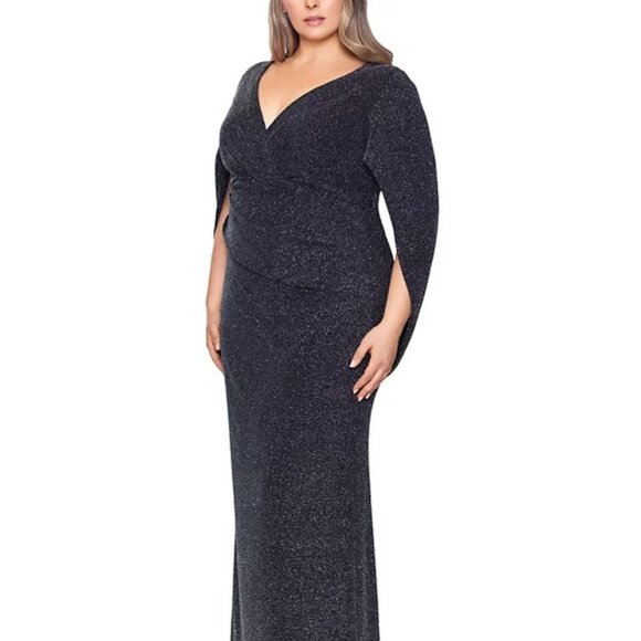Betsy & Adam Metallic Cowl-Back Gown Black/Silver Plus Size 18W - Picture 1 of 5